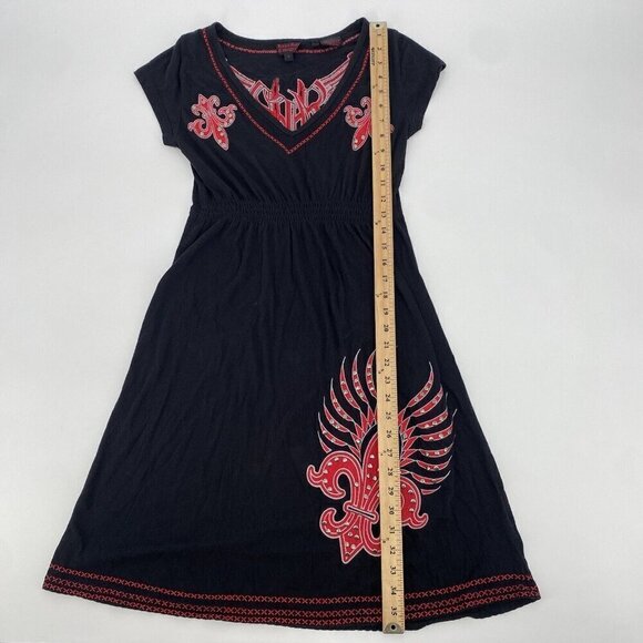 Rock & Roll Cowgirl Size Small Dress Black Red Embroidered Y2K Punk Grunge Retro - Picture 9 of 12